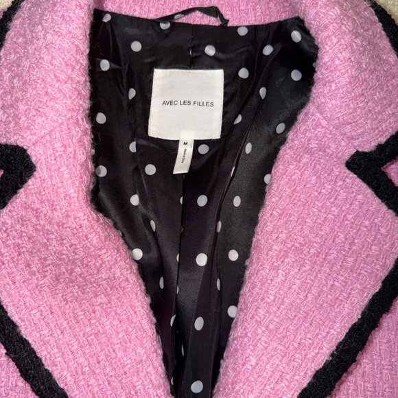 Anthro Avec Les Filles Pink Tweed Blazer – Black Trim, Size M - Picture 2 of 9
